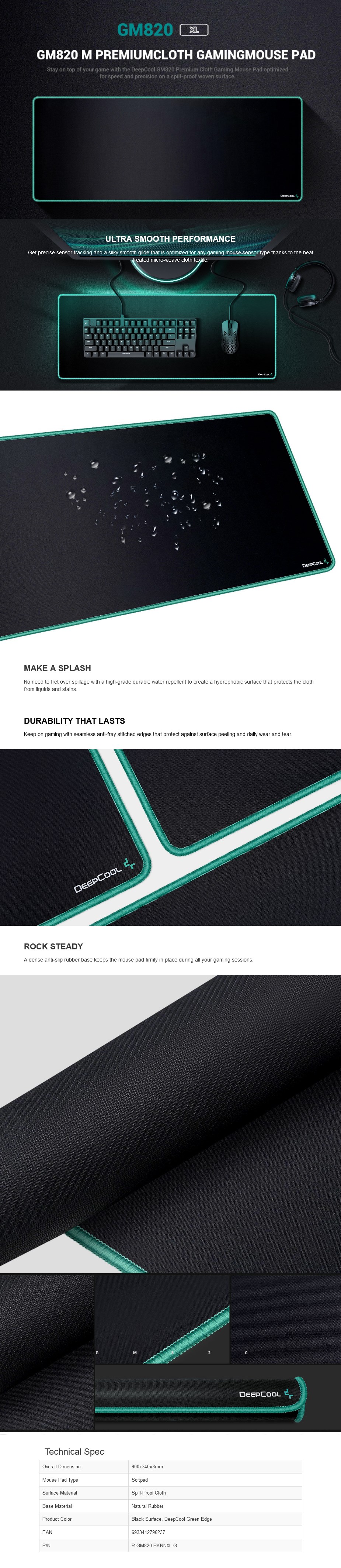 DeepCool GM820 Premium Cloth Gaming Mouse Pad - Extended