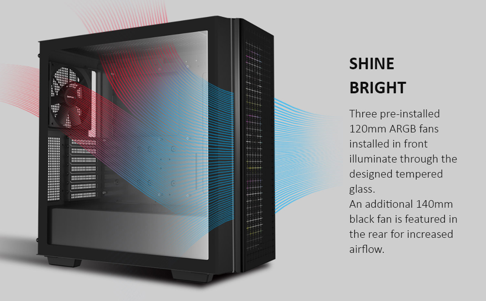 DeepCool CG540 High Airflow Mesh Tempered Glass w/ 4 Fans Pre-Installed - Black