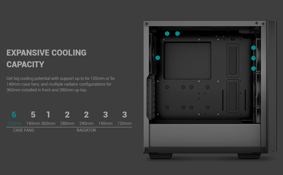 DeepCool CG540 High Airflow Mesh Tempered Glass w/ 4 Fans Pre-Installed - Black