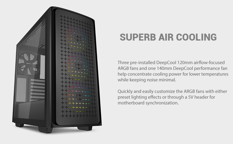 DeepCool CK560 High Airflow Mesh Tempered Glass w/ 4 Fans Pre-Installed & USB C