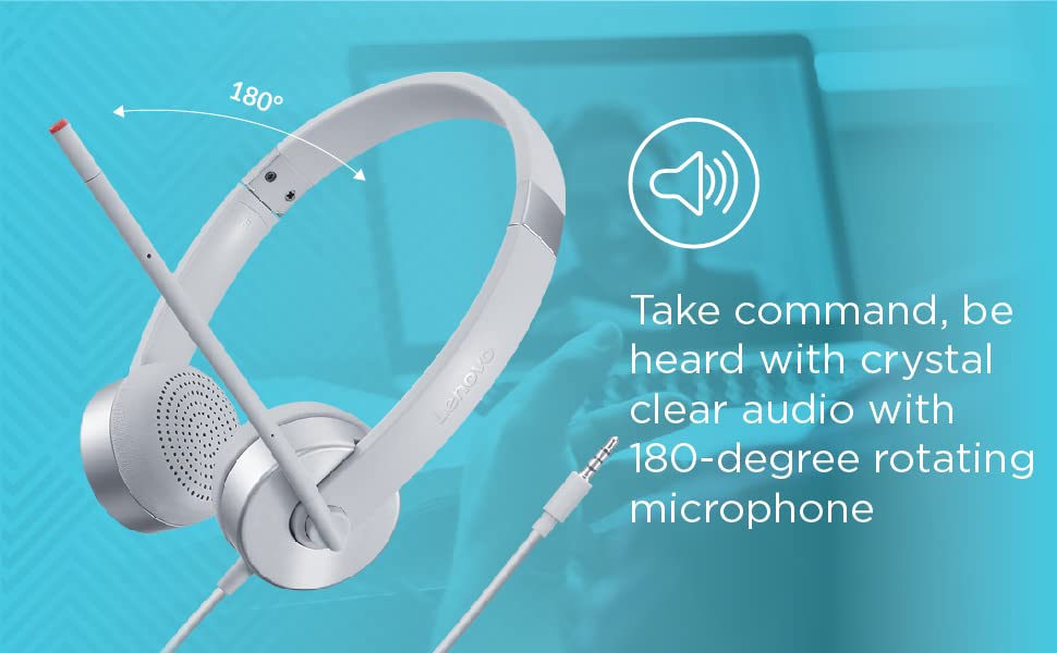 Lenovo 100 Stereo Wired Analog 3.5mm On Ear Headphones with Mic - Cloud Gray