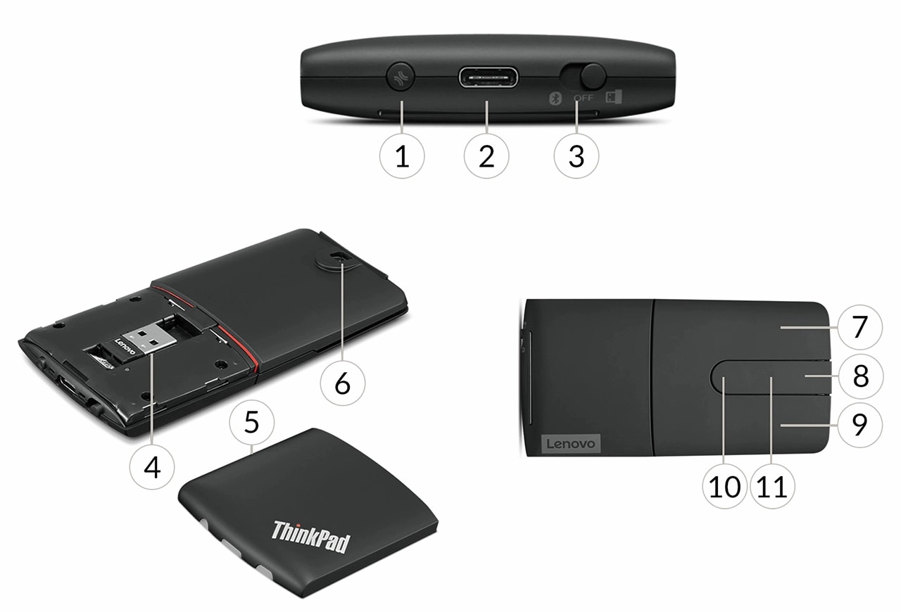 Lenovo ThinkPad X1 Mouse & Laser Presenter 2.4GHz Wireless Nano Receiver & Bluetooth 5.0 Adjustable Optical Mouse