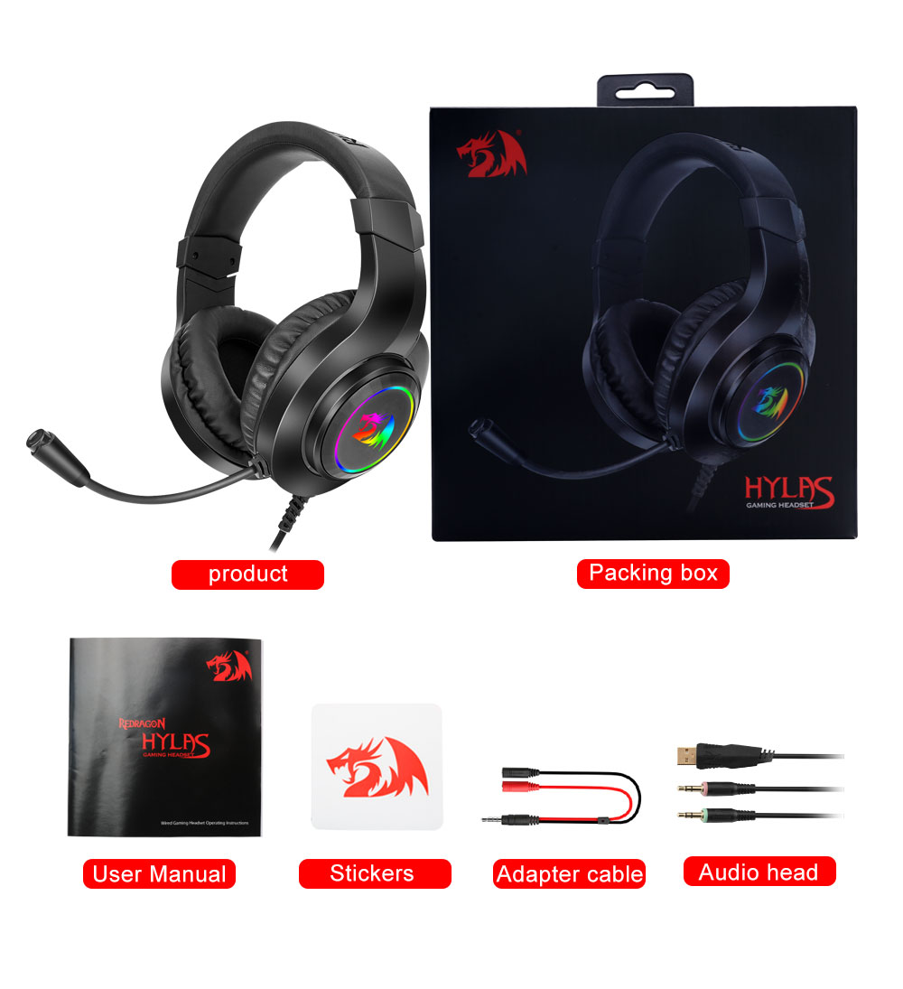 Redragon H260 HYLAS RGB Wired Headset with Mic Support Xbox, Nintendo , PS4, PS5, PCs, Laptops (Black)