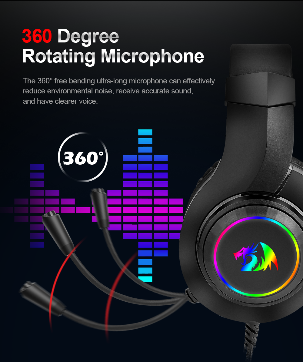 Redragon H260 HYLAS RGB Wired Headset with Mic Support Xbox, Nintendo , PS4, PS5, PCs, Laptops (Black)