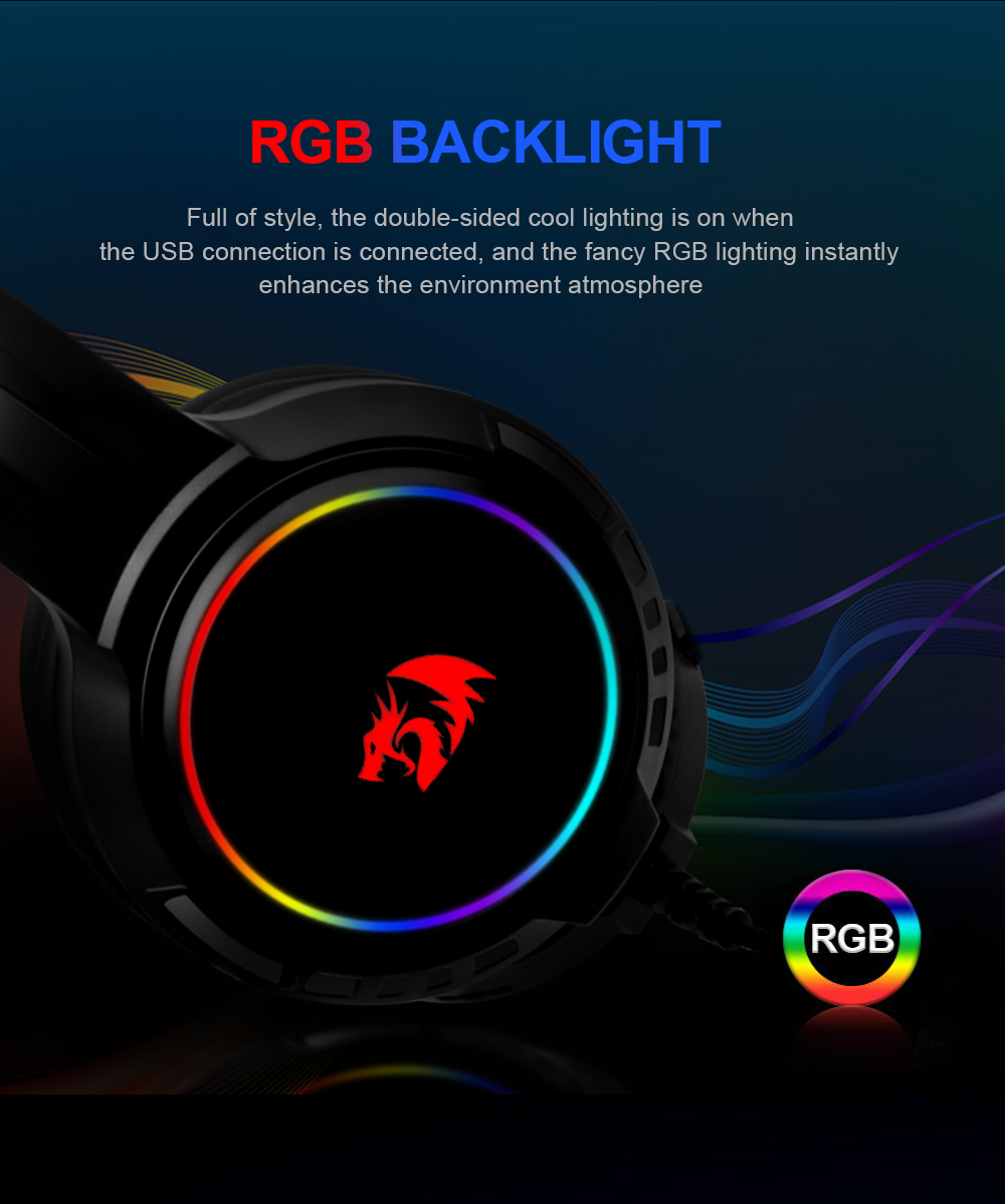 Redragon H270 Mento RGB Wired Headset with Mic Support Xbox, Nintendo , PS4, PS5, PCs, Laptops (Black)