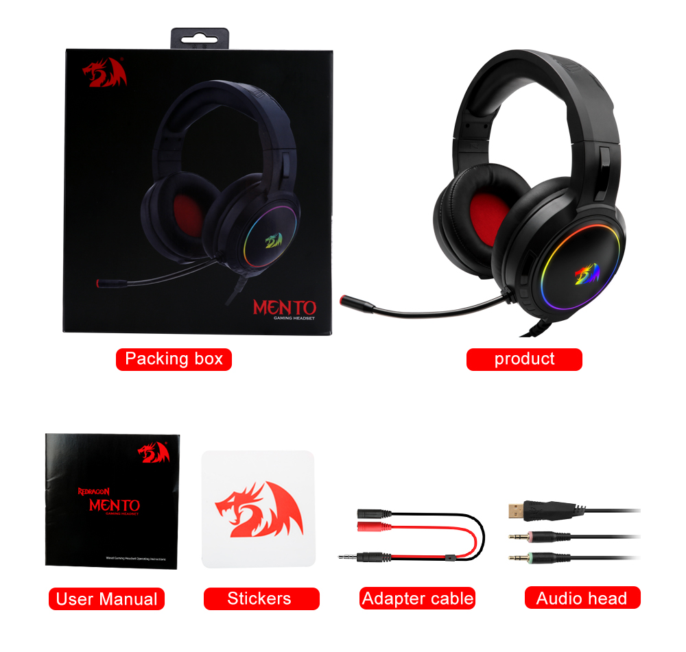 Redragon H270 Mento RGB Wired Headset with Mic Support Xbox, Nintendo , PS4, PS5, PCs, Laptops (Black)