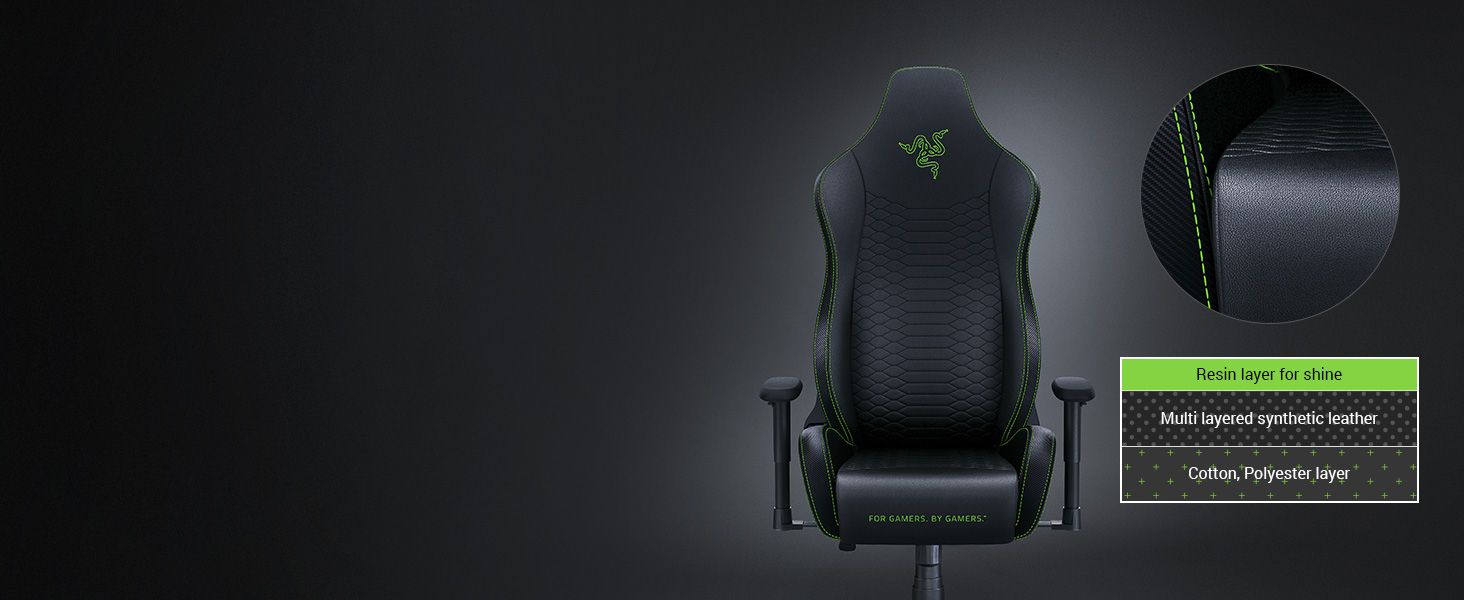 Razer Iskur X Ergonomic For Hardcore Gaming Multi-Layered Leather High-Density Foam - Black/Green