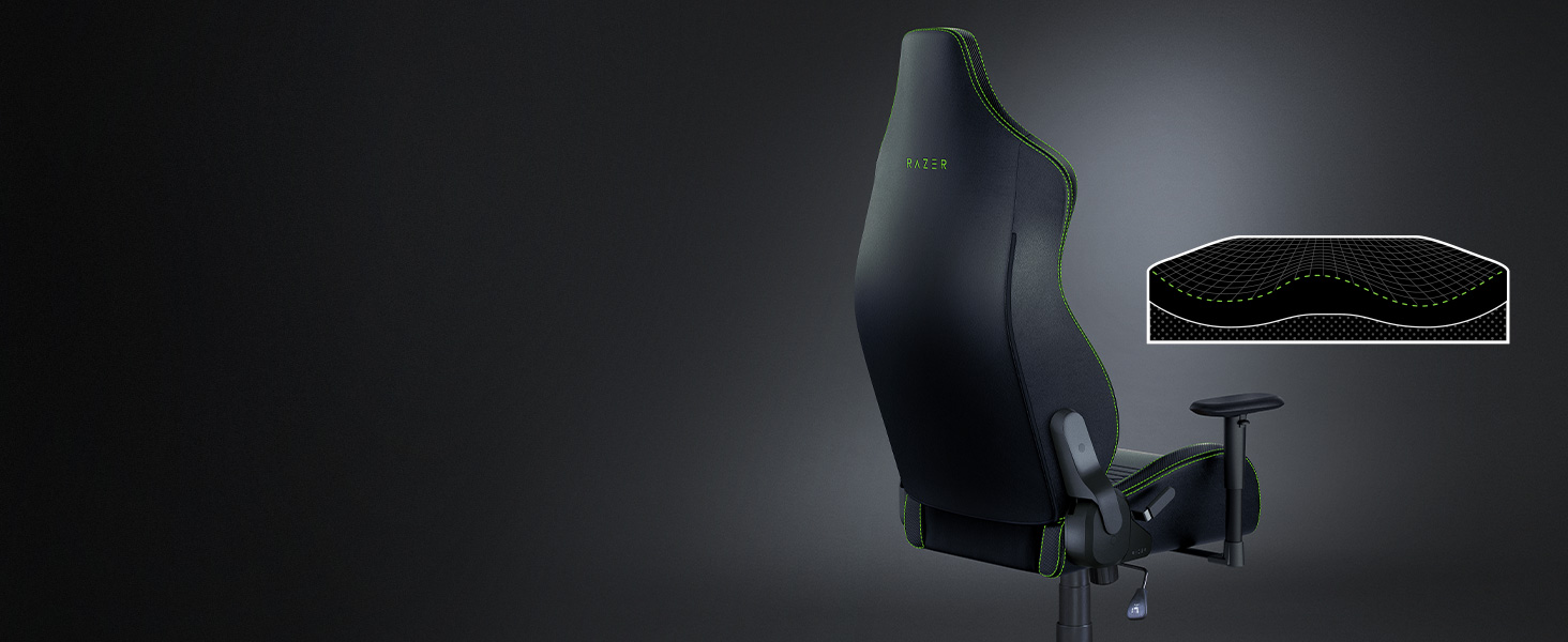 Razer Iskur X Ergonomic For Hardcore Gaming Multi-Layered Leather High-Density Foam - Black/Green