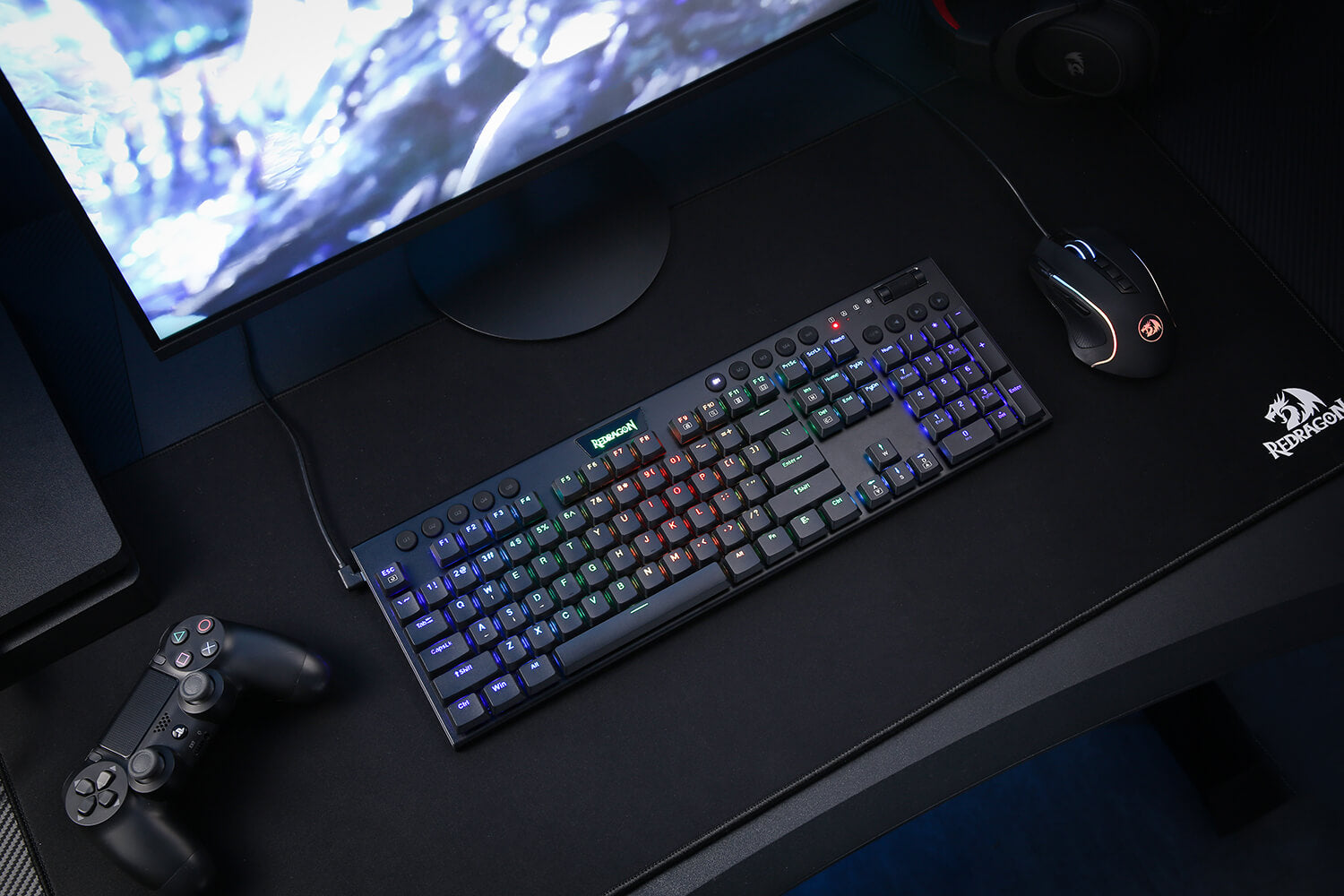 Redragon K619 Horus RGB Wires Mechanical Low Profile Linear Red Switch - Black