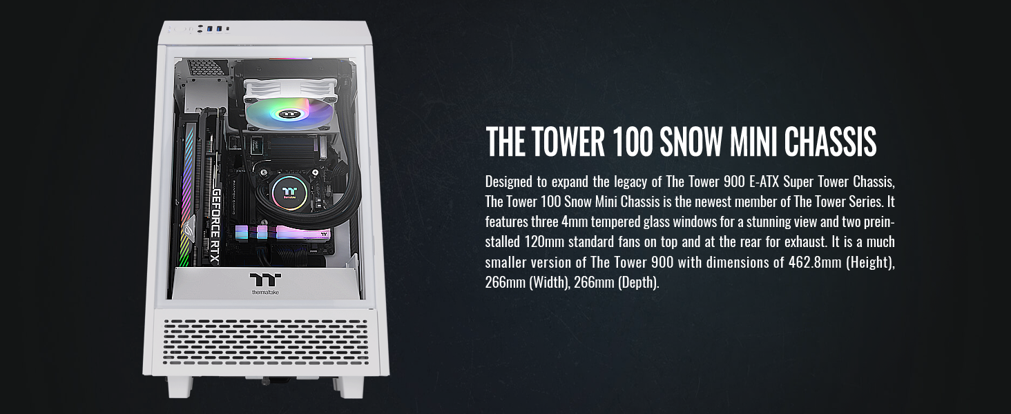 Thermaltake The Tower 100 Mini Tower Tempered Glass M-ITX Case - White