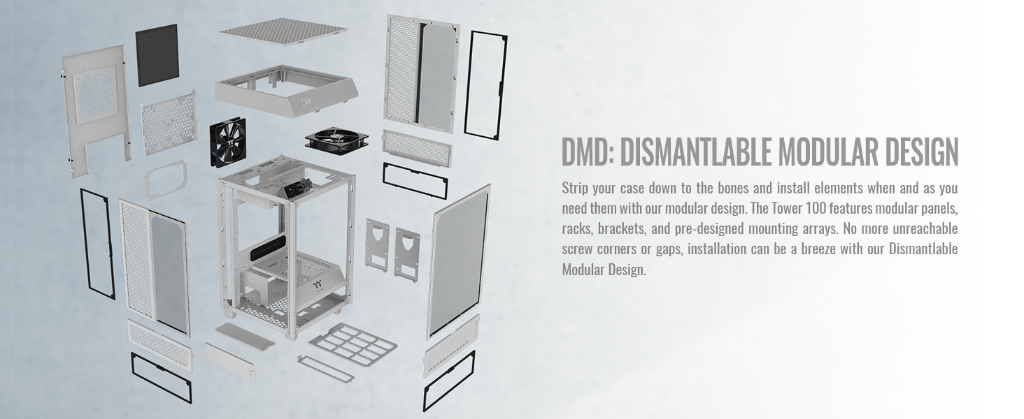 Thermaltake The Tower 100 Mini Tower Tempered Glass M-ITX Case - White