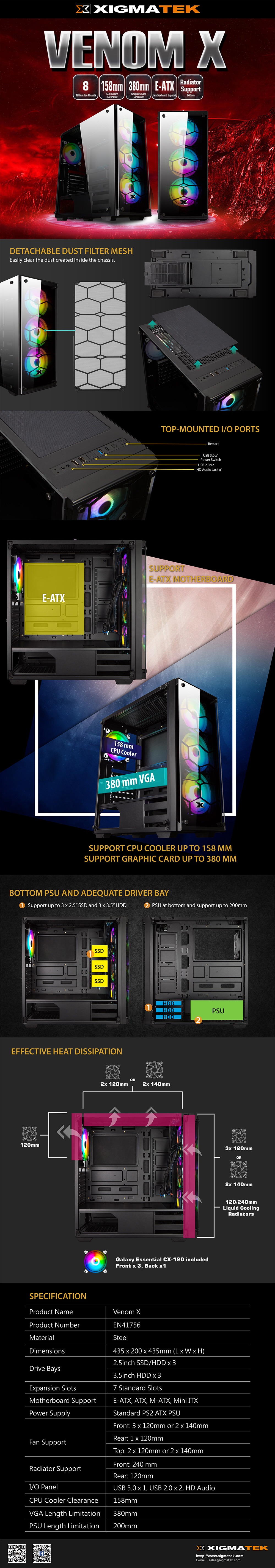 Xigmatek Venom X RGB Front & Left MB SYNC Tempered Glass - Black
