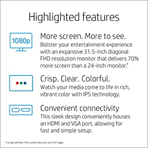 HP 32s 32\" IPS FHD Tilt-Adjust Monitor with Anti-Glare Panel , Black / Silver