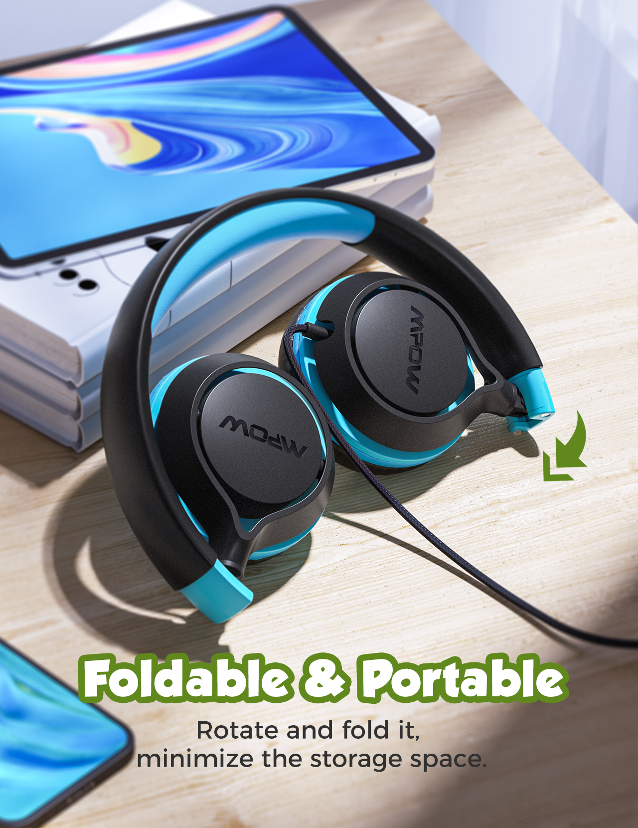 Mpow CHE1 Kids Wired For Kids Volume Limit 94dB Foldable For Cellphones, Tablets, PC - Deep Blue