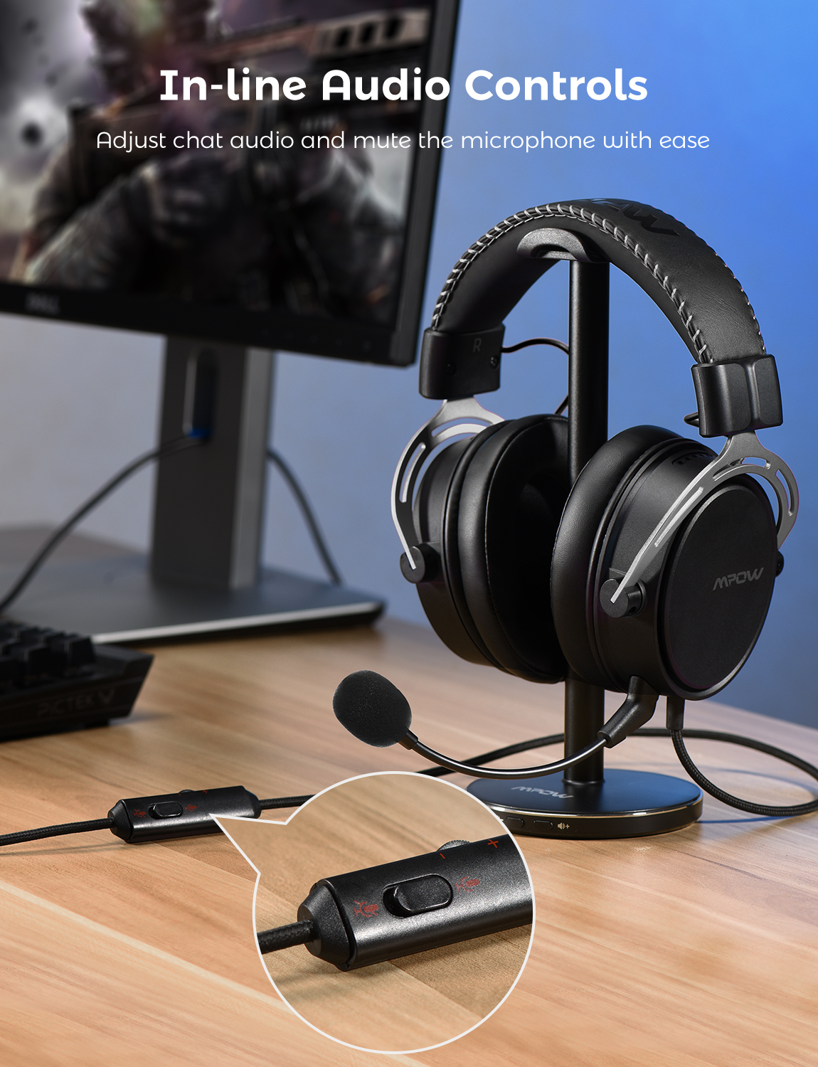 Mpow Air SE Headset 3D Surround In-Line Control For PC/PS4/PS5/Xbox/Switch , Red