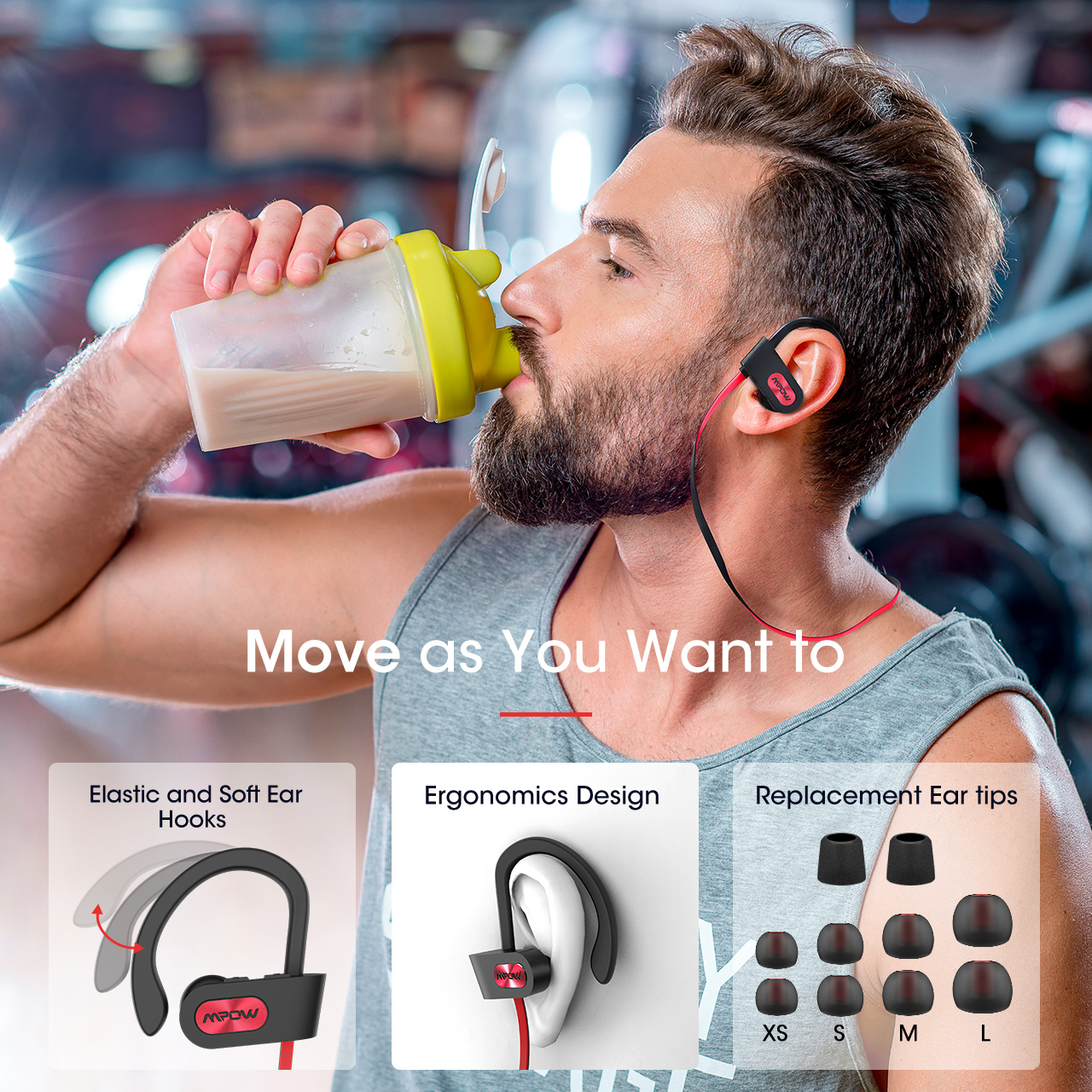 Mpow Flame IPX7 Waterproof Bluetooth V5.0 with Noise Canceling Mic HiFi Stereo , Black