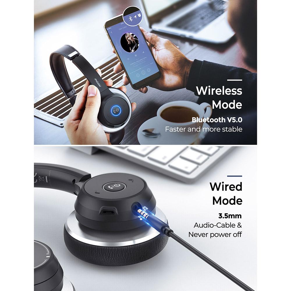 Mpow HC5 Bluetooth 5.0 Headset Wireless & Wired 22h Battery Life Noise Cancelling Mic