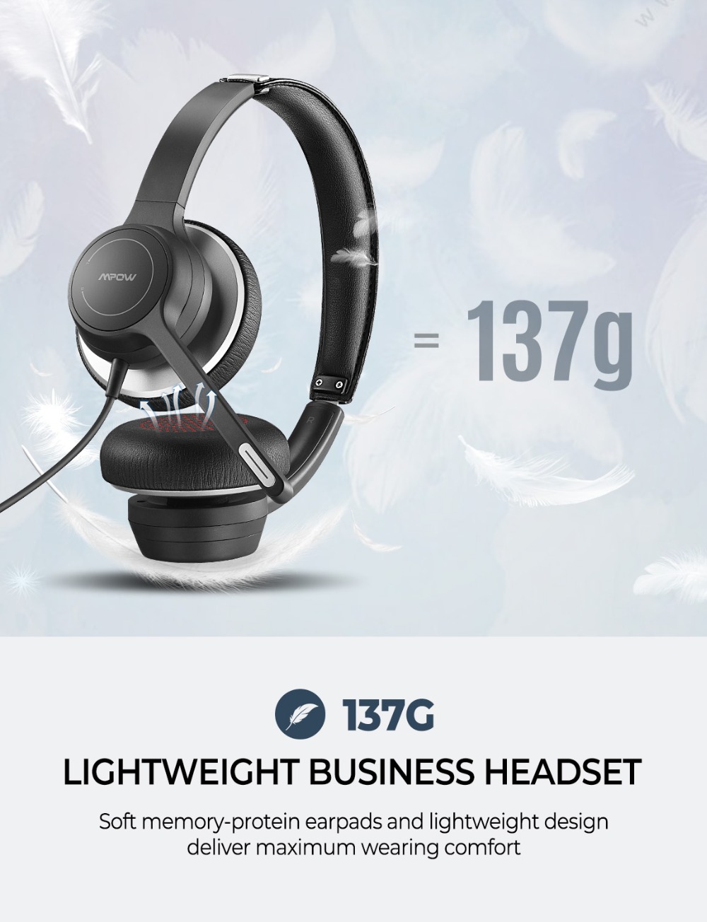 Mpow HC6 Office Headset with Mic USB Noise Reduction for Call Center Skype PC Cellphone