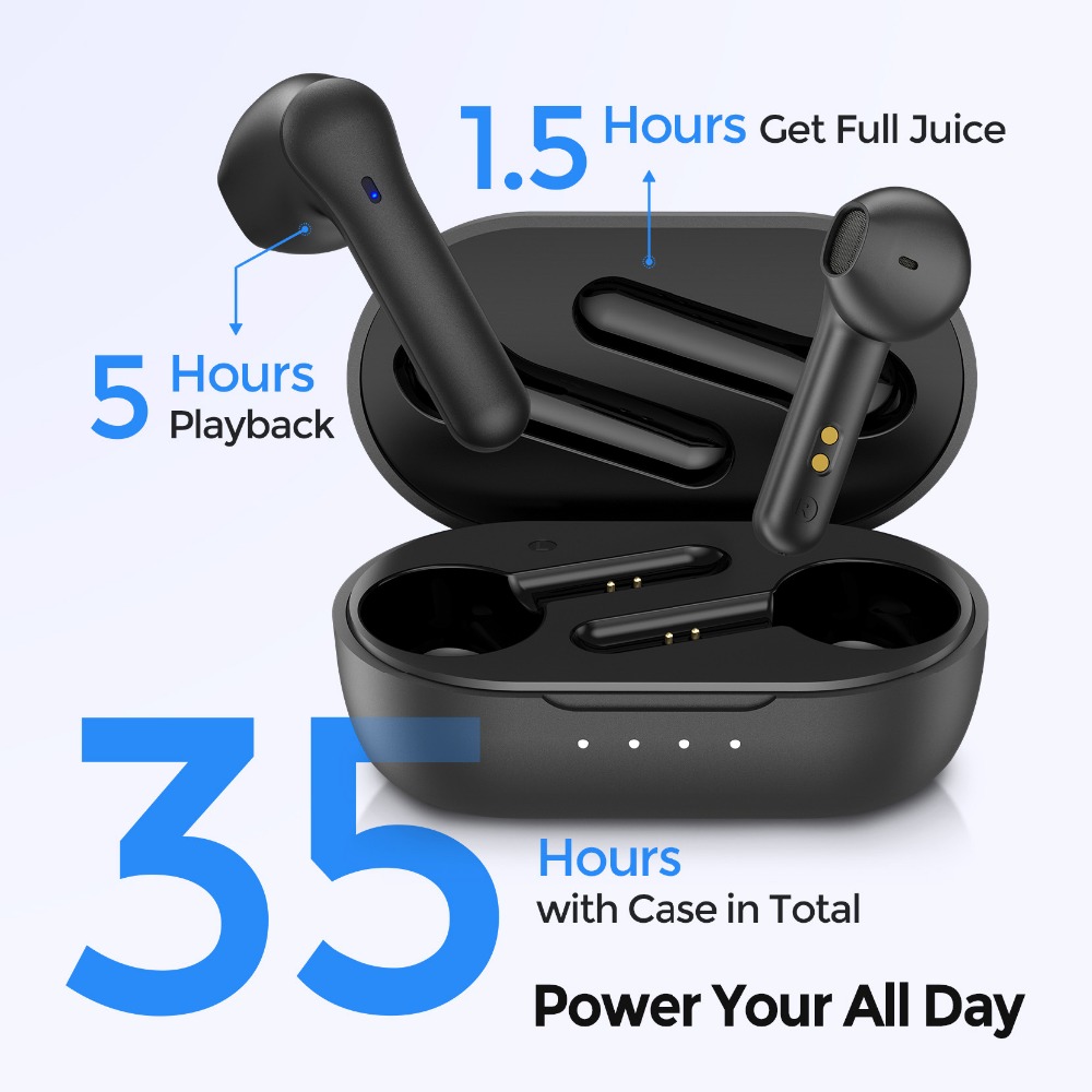 Mpow MX1 Earbuds Wireless & USB-C Charging w/ 4 Mics 35 Hours , Black