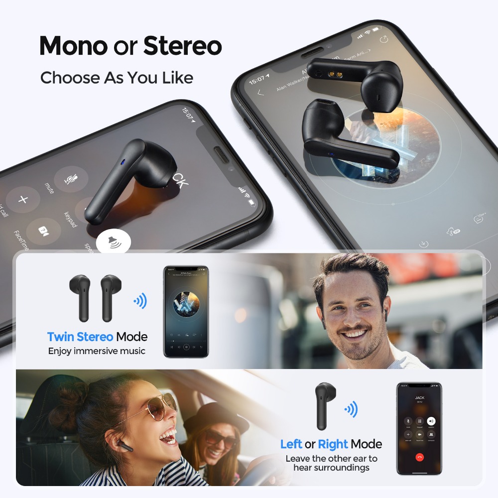 Mpow MX1 Earbuds Wireless & USB-C Charging w/ 4 Mics 35 Hours , Black