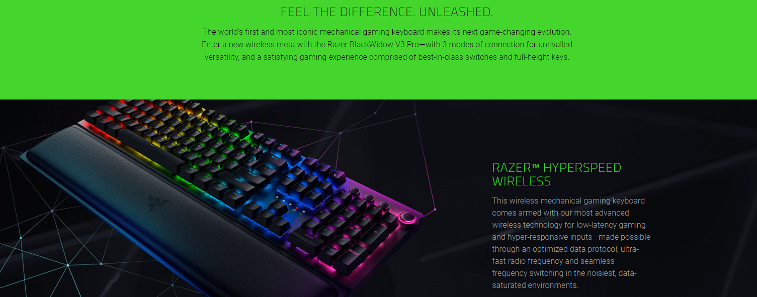 Razer BlackWidow V3 Pro Wireless Mechanical Gaming Keyboard - Green Switch