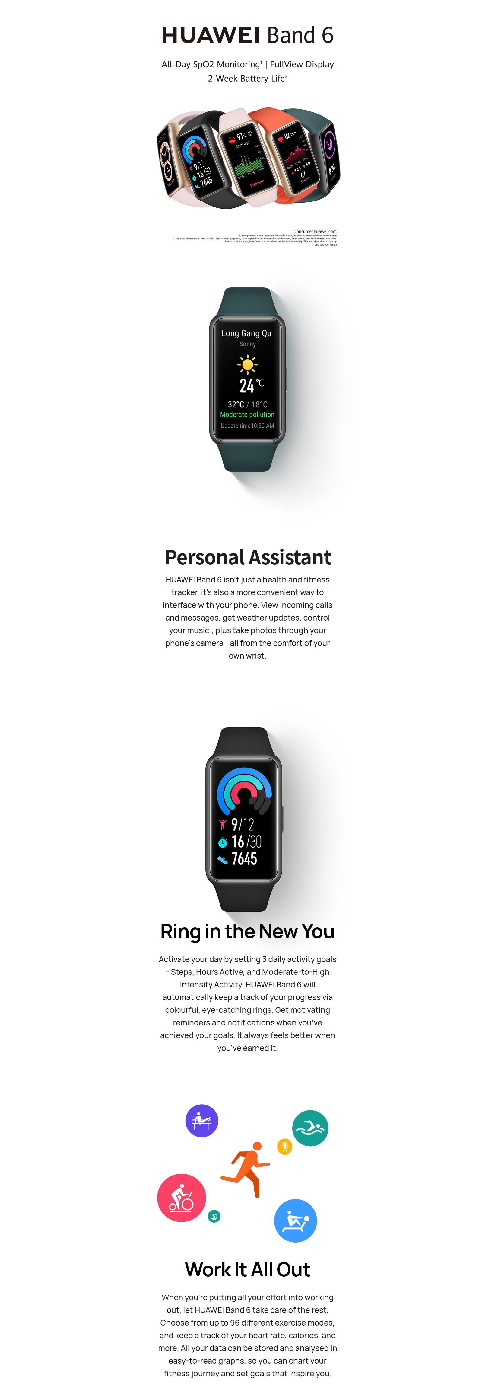 HUAWEI Band 6 Fitness Tracker Smartwatch 2 Weeks Battery Waterproof - Black
