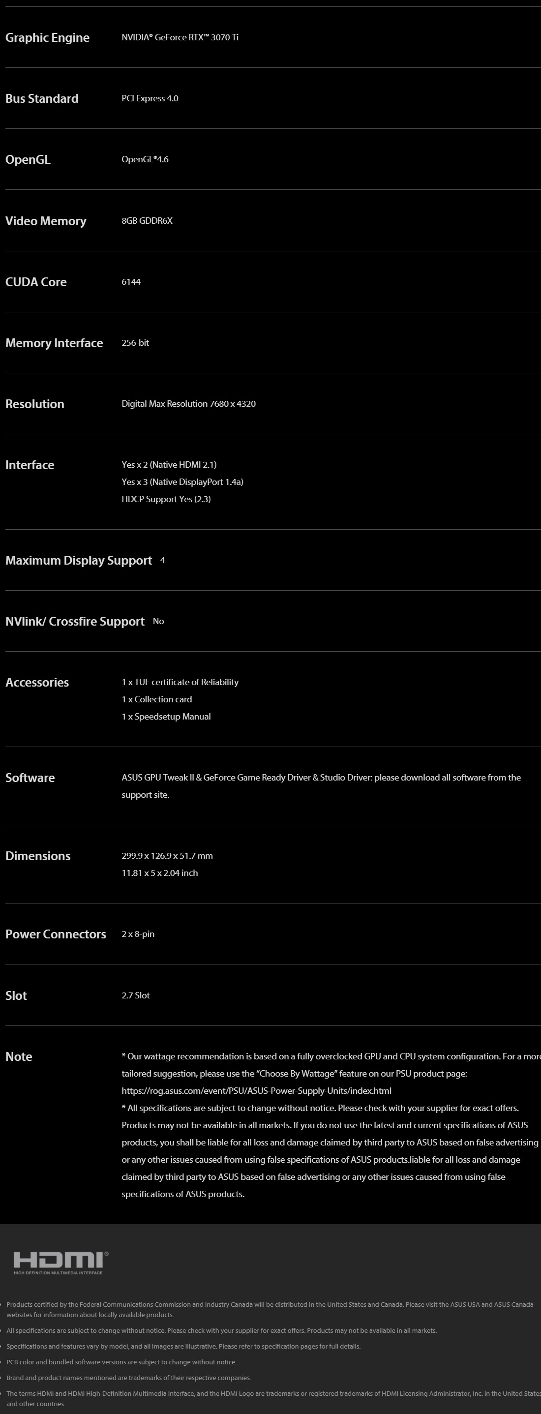 ASUS TUF Gaming GeForce RTX 3070 TI 8GB GDDR6X OC Edition