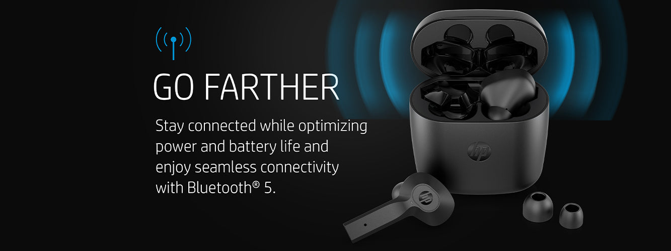 HP Headset Wireless Earbuds G2 Stereo Bluetooth USB C Charger - Black