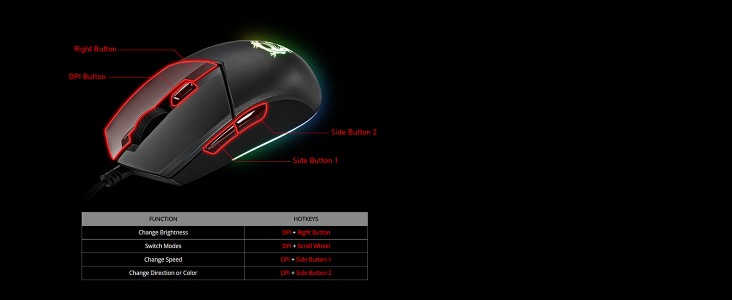 MSI Clutch GM11 Gaming 5000 Adjustable DPI RGB USB Gaming Grade Optical