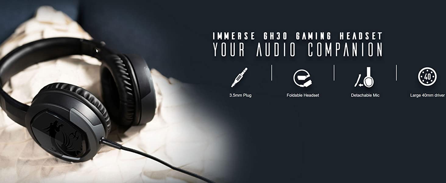 MSI Immerse GH30 V2 Detachable Microphone Lightweight & Foldable 7.1 Surround