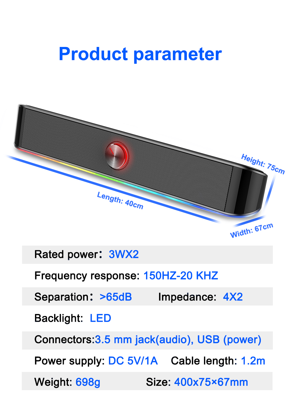 Redragon GS560 Adiemus RGB 2.0ch Speaker with Dynamic Lighting Bar