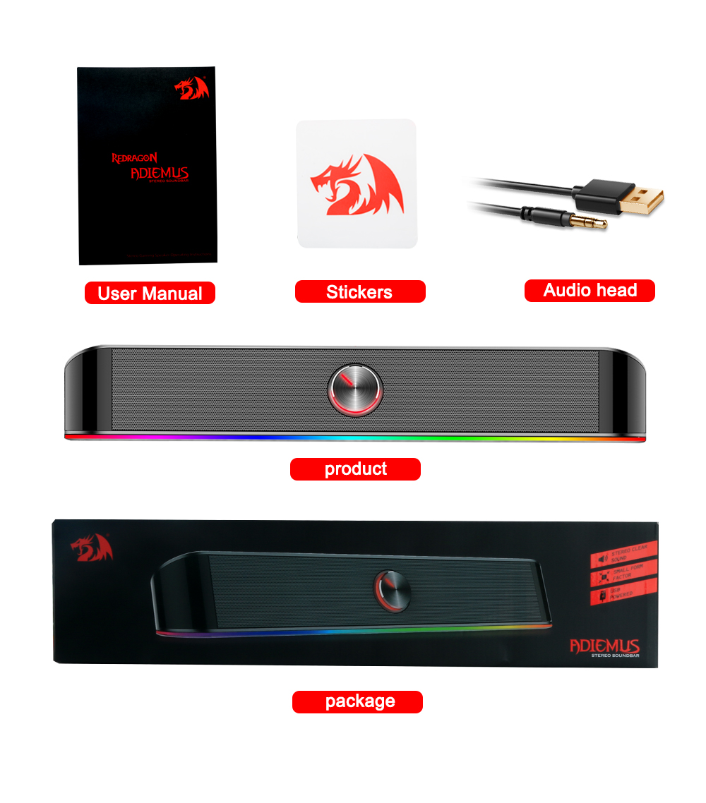 Redragon GS560 Adiemus RGB 2.0ch Speaker with Dynamic Lighting Bar