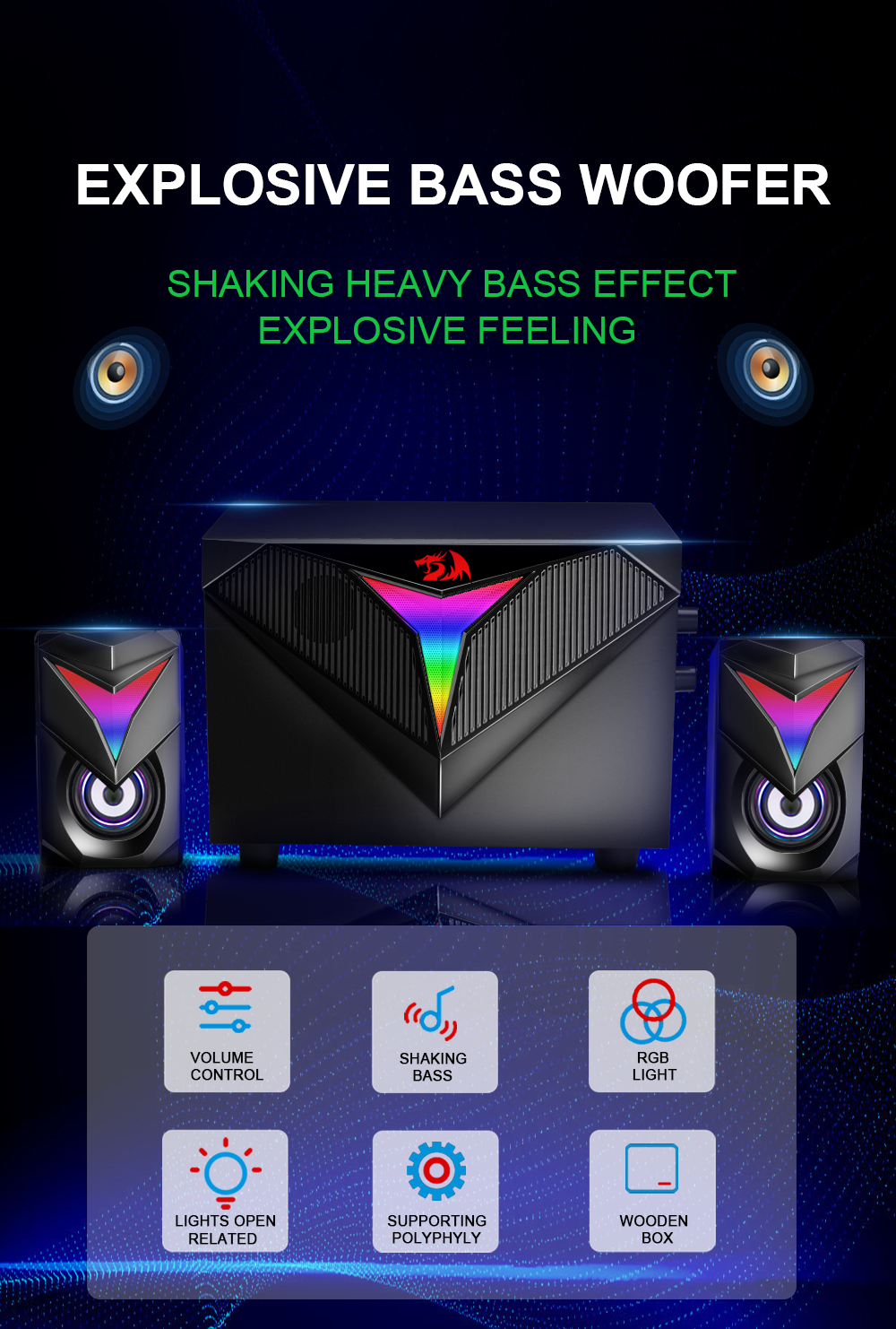 Redragon GS700 Toccata Stereo Surround RGB 2.1 Heavy Bass Sound Bar