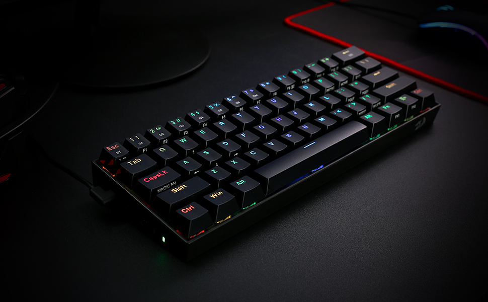 Redragon K530 RGB 61 Keys USB-C & Bluetooth for PC, Laptop, Cell Phone - Black