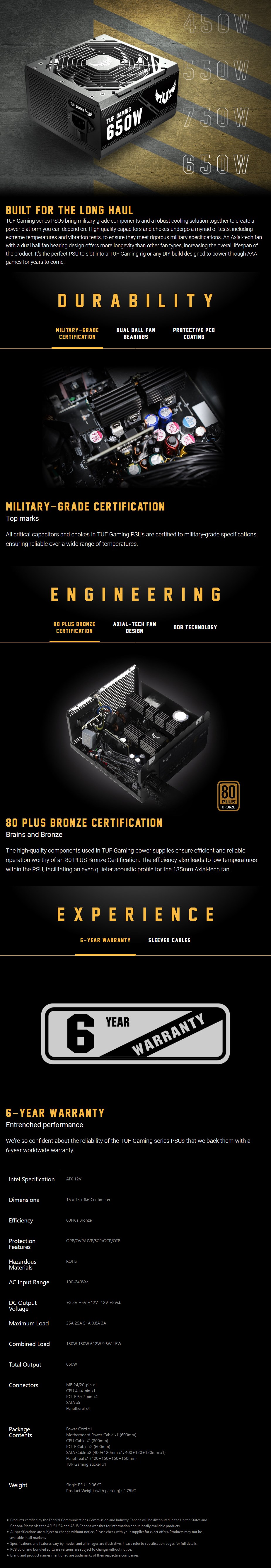 ASUS TUF Gaming 650W 80+ Bronze Axial-tech Fan 0dB Technology