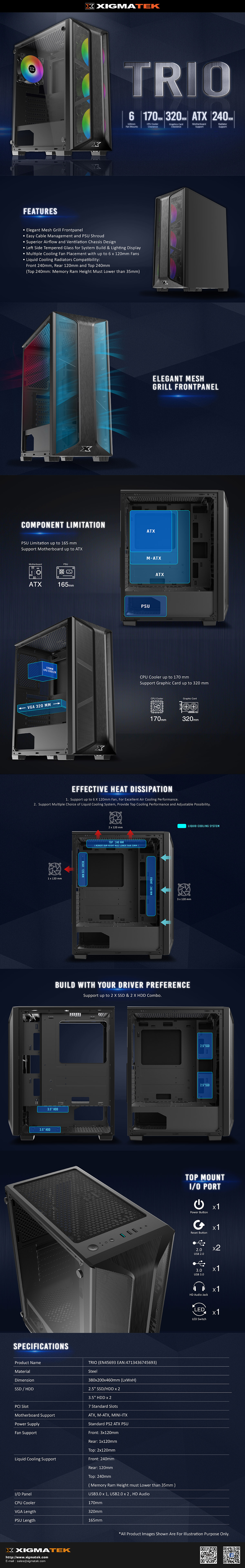 Xigmatek Trio RGB Fans Tempered Glass Gaming Case