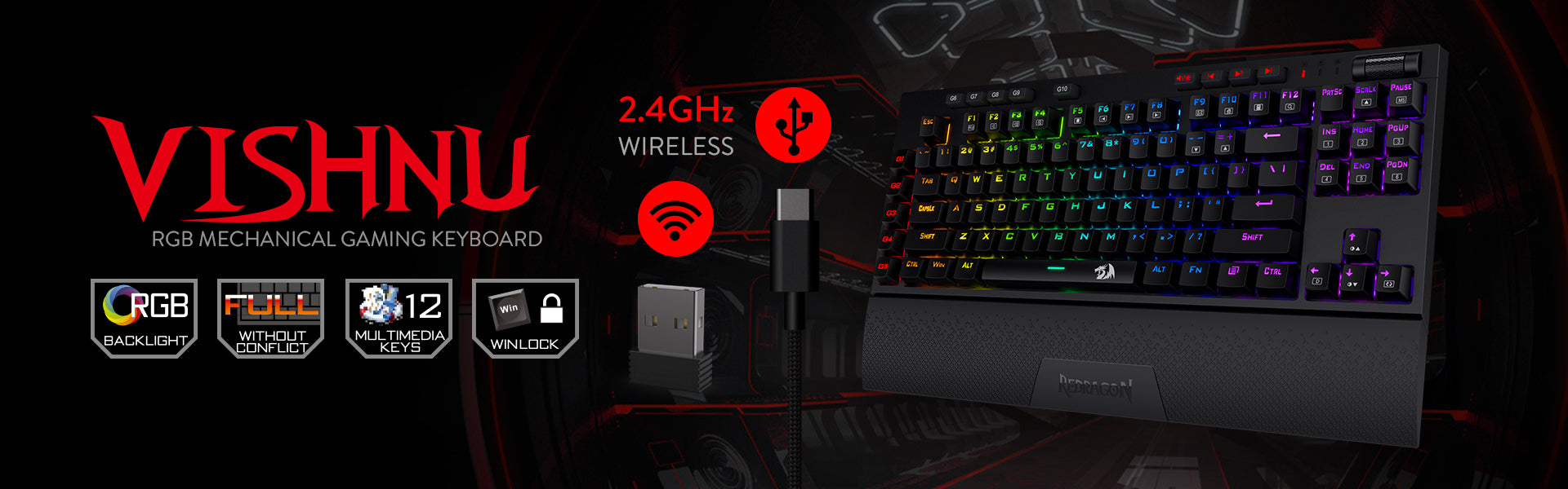Redragon VISHNU K596 RGB MECHANICAL Wired & Wireless