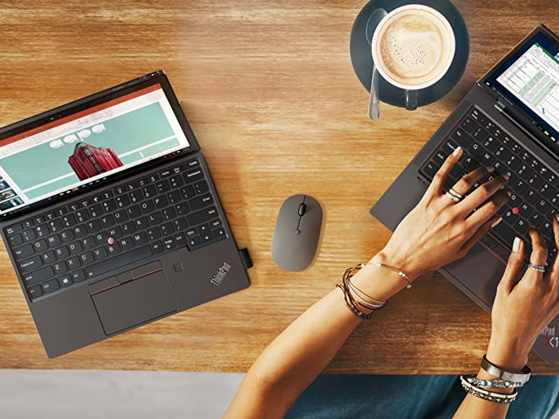 Lenovo Go Multi-Device Wireless & Bluetooth Mouse, Adjustable DPI USB-C Rechargeable Battery Qi Wireless Charging