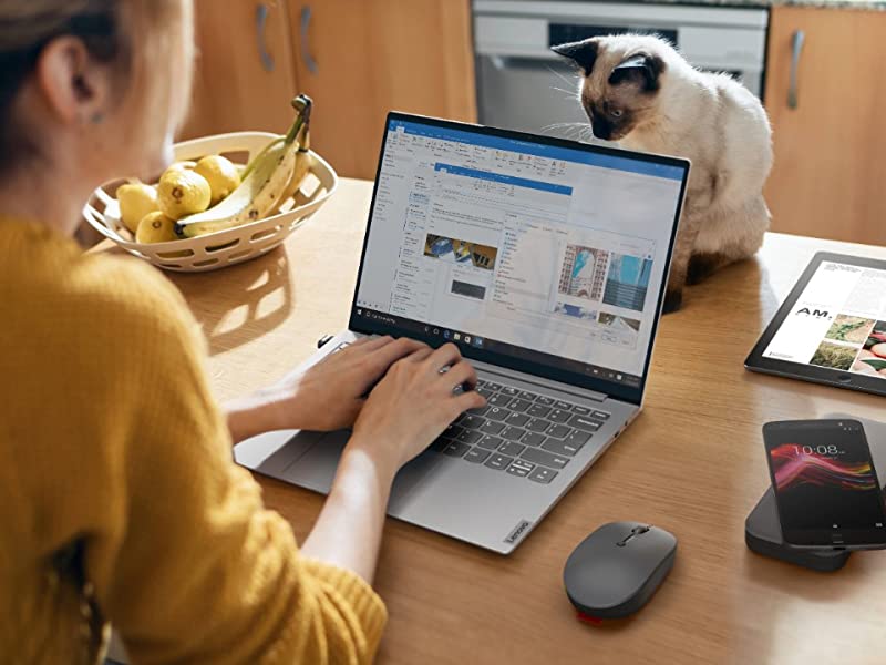 Lenovo Go Multi-Device Wireless & Bluetooth Mouse, Adjustable DPI USB-C Rechargeable Battery Qi Wireless Charging