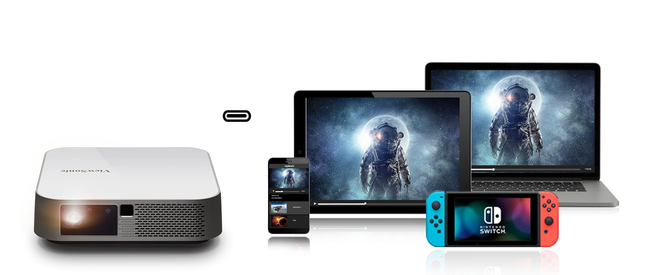 ViewSonic M2e 1080p Portable Projector Auto Focus Harman Kardon Bluetooth Speakers HDMI & USB C