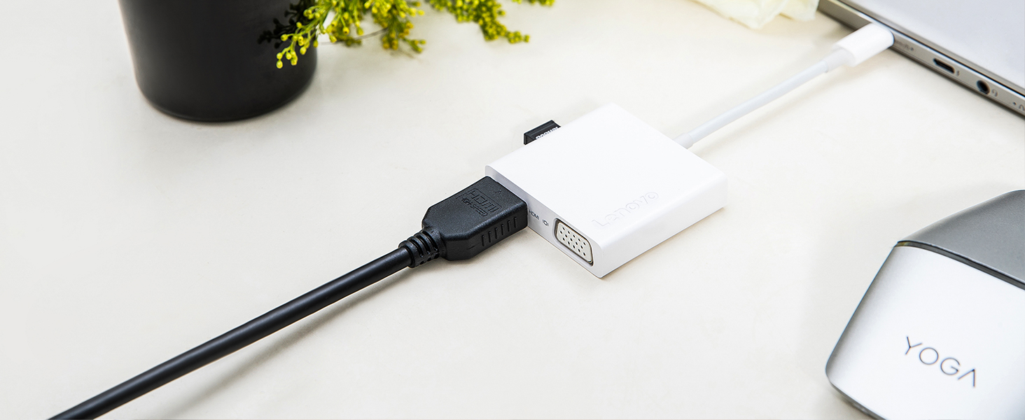 Lenovo USB-C 3-in-1 Travel Hub 4K HDMI, VGA, USB 3.0 Plug and Play , White