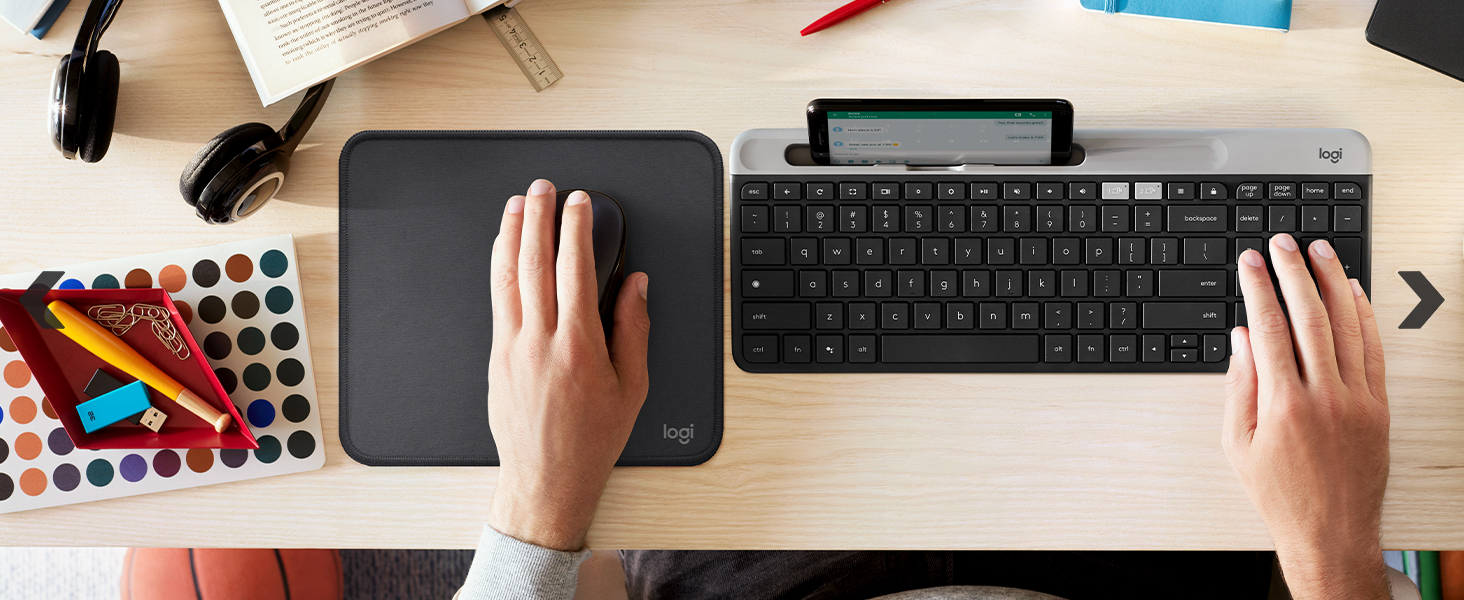 Logitech PadStudio Series Mouse Mat with Anti-Slip Rubber Base Durable Materials, Mid-Grey