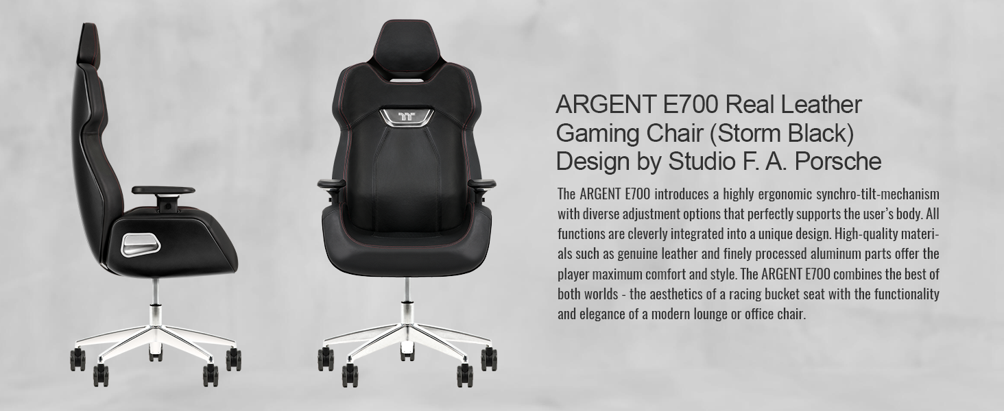 Thermaltake Argent E700 Real Leather Gaming Chair (Storm Black) Design by Studio F∙A∙Porsche