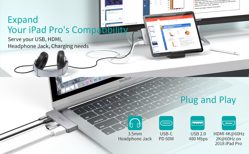 Choetech HUB-M13 USB Type C 4in1 Hub 4K 60HZ HDMI PD 60W Audio For iPad Pro