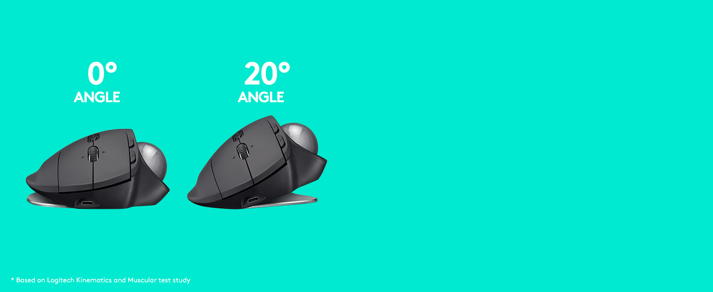 Logitech MX Ergo Wireless Trackball Mouse Adjustable Ergonomic Design Rechargeable, Graphite - Black