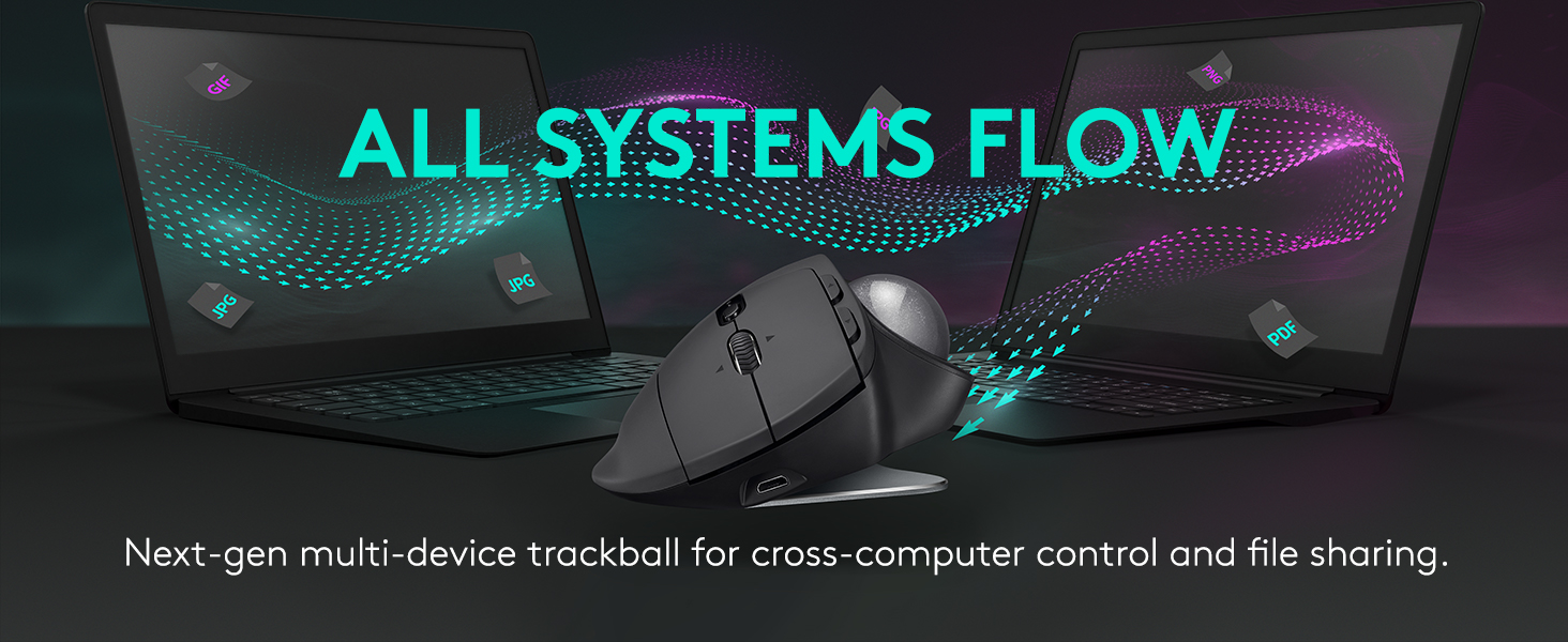 Logitech MX Ergo Wireless Trackball Mouse Adjustable Ergonomic Design Rechargeable, Graphite - Black