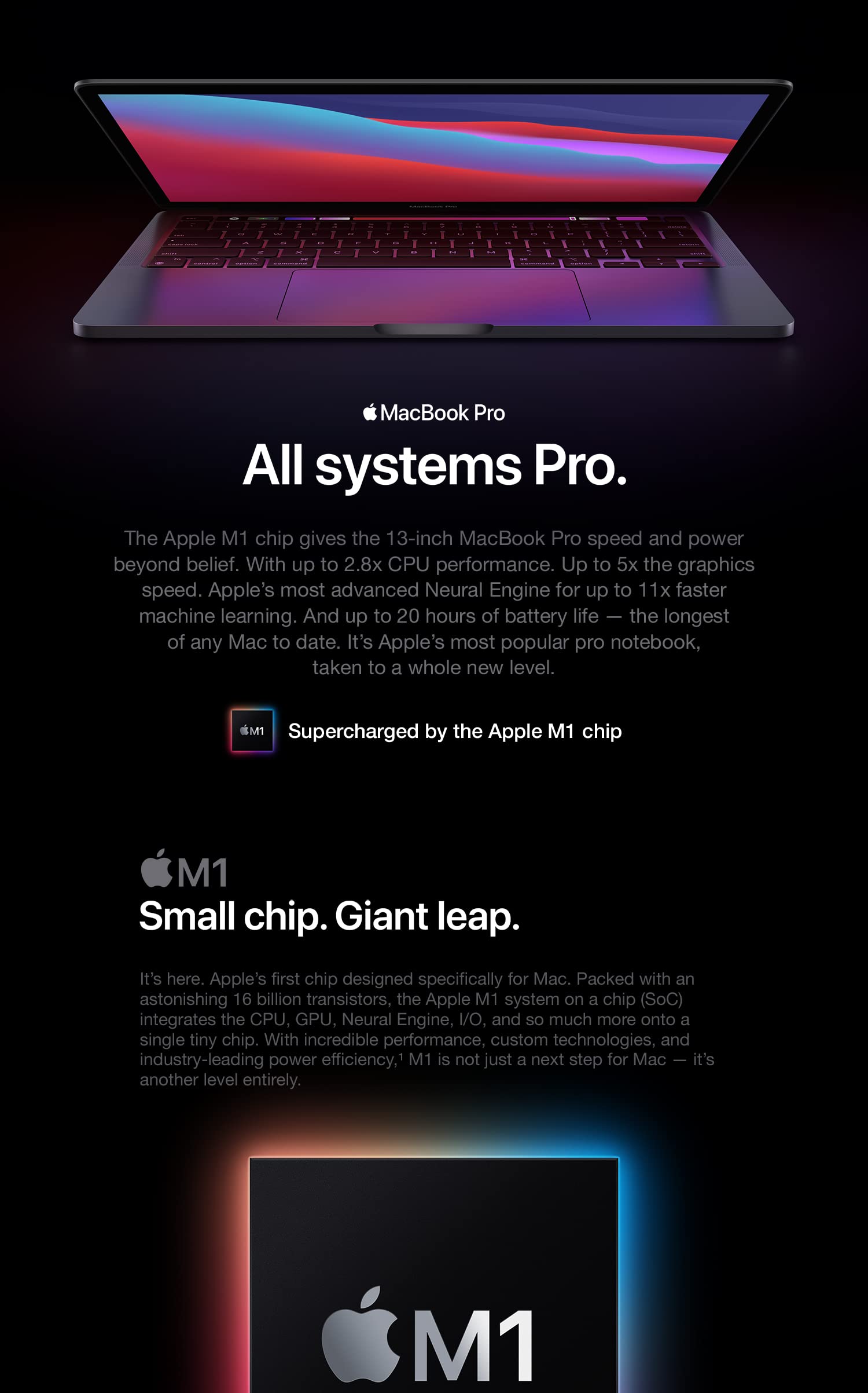 Apple MacBook Pro 13 (Late 2020) Apple M1 8‑core CPU & 8‑core GPU Retina True Tone - Space Gray