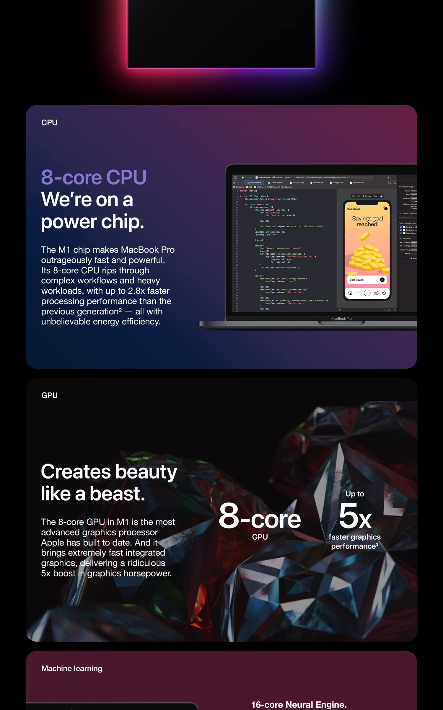 Apple MacBook Pro 13 (Late 2020) Apple M1 8‑core CPU & 8‑core GPU Retina True Tone - Space Gray