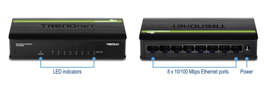 Trendnet 8-port 10/100Mbps N-Way Mini Green Switch (Plastic Case)