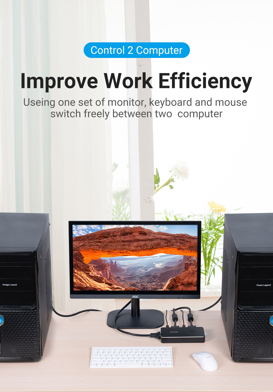 Vention 2 in 1 Out VGA KVM Switch